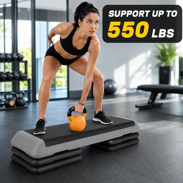 Alt view image 2 of 7 - JupiterForce 43" Workout Aerobic Exercise Step Platform, Adjustable Aerobic Steppers for Exercise with 4 Removable Risers for Home Gym Strength Training