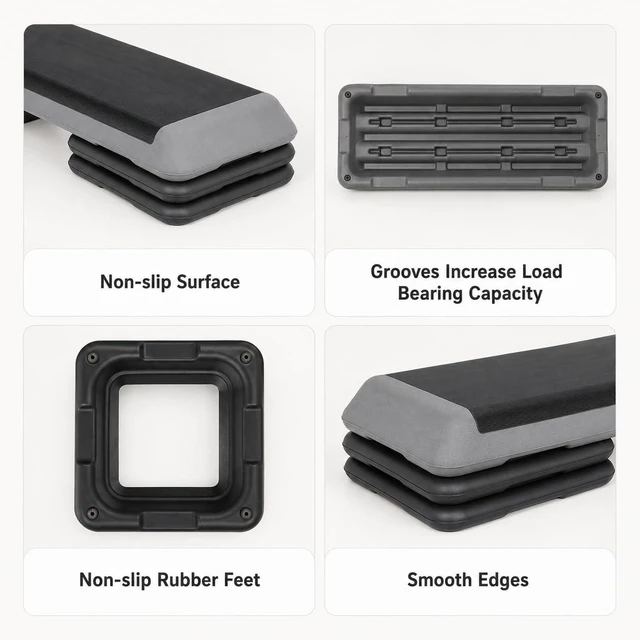 Alt view image 4 of 7 - JupiterForce 43" Workout Aerobic Exercise Step Platform, Adjustable Aerobic Steppers for Exercise with 4 Removable Risers for Home Gym Strength Training