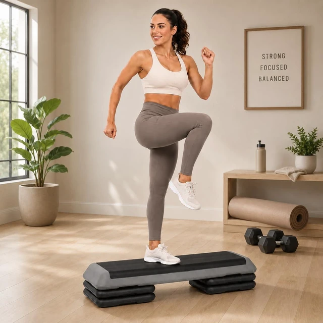 Alt view image 5 of 7 - JupiterForce 43" Workout Aerobic Exercise Step Platform, Adjustable Aerobic Steppers for Exercise with 4 Removable Risers for Home Gym Strength Training