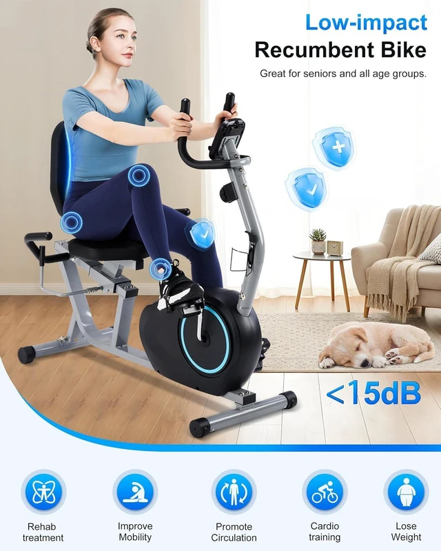 Alt view image 2 of 7 - Recumbent Exercise Bike for Seniors - 400LB Weight Capacity Recumbent Bikes with Comfortable Seat, Pulse Sensor, 16-level Resistance, LCD Monitor