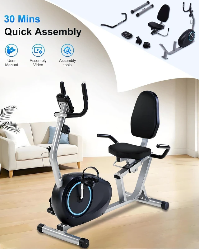Alt view image 3 of 7 - Recumbent Exercise Bike for Seniors - 400LB Weight Capacity Recumbent Bikes with Comfortable Seat, Pulse Sensor, 16-level Resistance, LCD Monitor