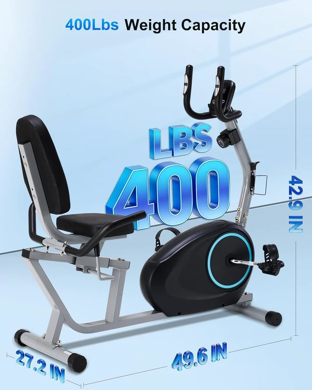 Alt view image 5 of 7 - Recumbent Exercise Bike for Seniors - 400LB Weight Capacity Recumbent Bikes with Comfortable Seat, Pulse Sensor, 16-level Resistance, LCD Monitor