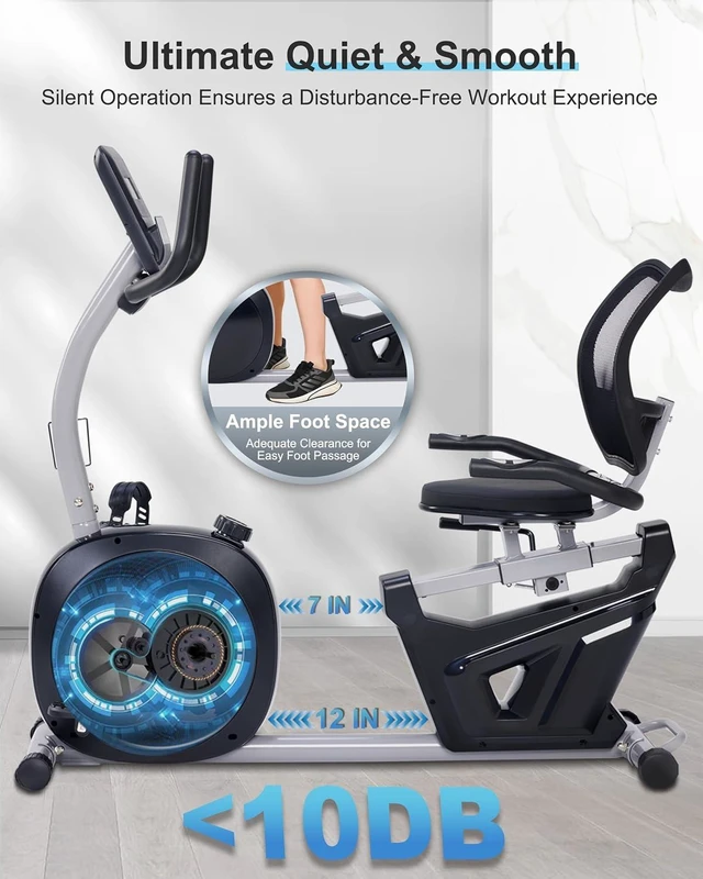 Alt view image 2 of 7 - Recumbent Exercise Bike for Seniors - 400LB Weight Capacity Recumbent Bikes with Comfortable Seat, Pulse Sensor, 16-level Resistance, LCD Monitor