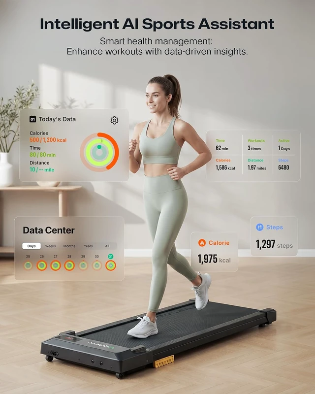 Alt view image 2 of 7 - UREVO Smart Walking Pad, Compact Under Desk Treadmill with Double Shock Absorption, Quiet Operation, Workout APP with Track Insights and MIIT Mode, Plug and Play, Remote or APP Control for Home Office