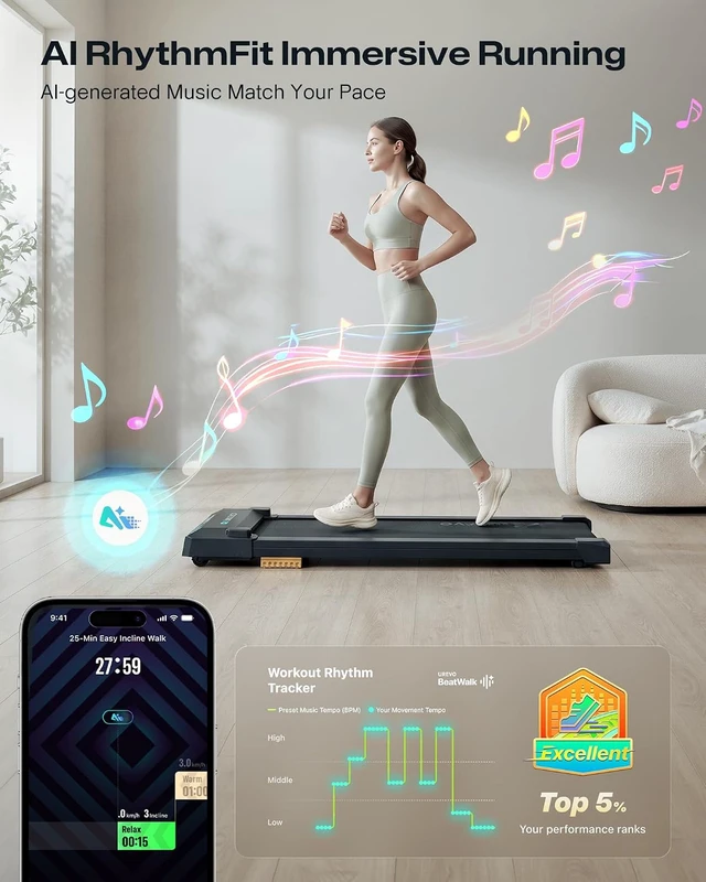 Alt view image 3 of 7 - UREVO Smart Walking Pad, Compact Under Desk Treadmill with Double Shock Absorption, Quiet Operation, Workout APP with Track Insights and MIIT Mode, Plug and Play, Remote or APP Control for Home Office