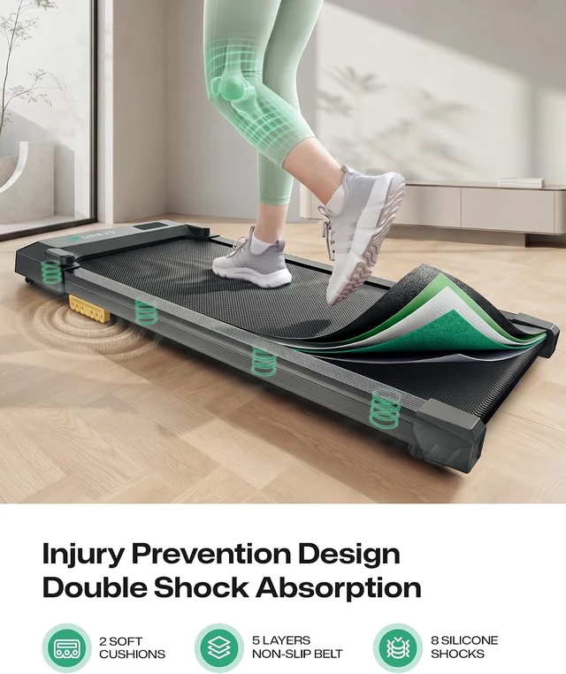 Alt view image 7 of 7 - UREVO Smart Walking Pad, Compact Under Desk Treadmill with Double Shock Absorption, Quiet Operation, Workout APP with Track Insights and MIIT Mode, Plug and Play, Remote or APP Control for Home Office
