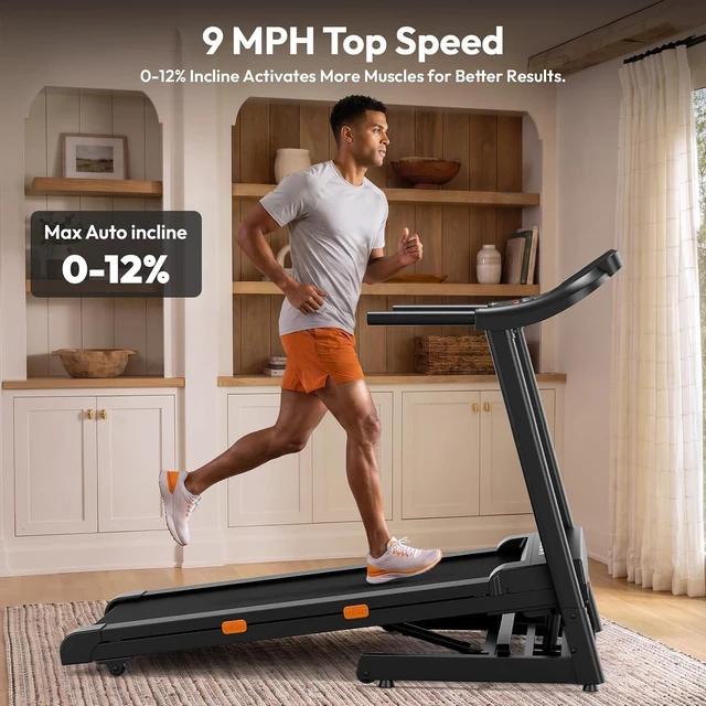 Alt view image 3 of 7 - THERUN Home Treadmill with Incline 15% Auto Adjust, 3.0 HP Treadmill with LED Strip, Heart Rate Monitoring Incline,16.5" Wider Running Belt