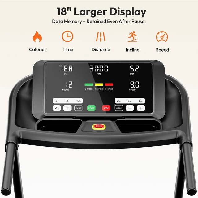 Alt view image 5 of 7 - THERUN Home Treadmill with Incline 15% Auto Adjust, 3.0 HP Treadmill with LED Strip, Heart Rate Monitoring Incline,16.5" Wider Running Belt