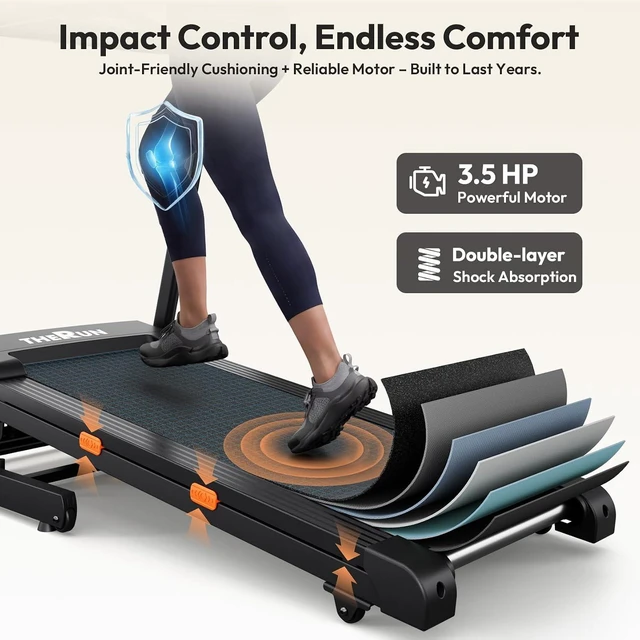 Alt view image 6 of 7 - THERUN Home Treadmill with Incline 15% Auto Adjust, 3.0 HP Treadmill with LED Strip, Heart Rate Monitoring Incline,16.5" Wider Running Belt