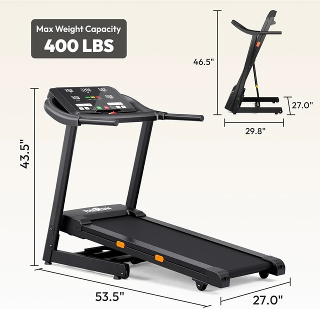 Alt view image 7 of 7 - THERUN Home Treadmill with Incline 15% Auto Adjust, 3.0 HP Treadmill with LED Strip, Heart Rate Monitoring Incline,16.5" Wider Running Belt