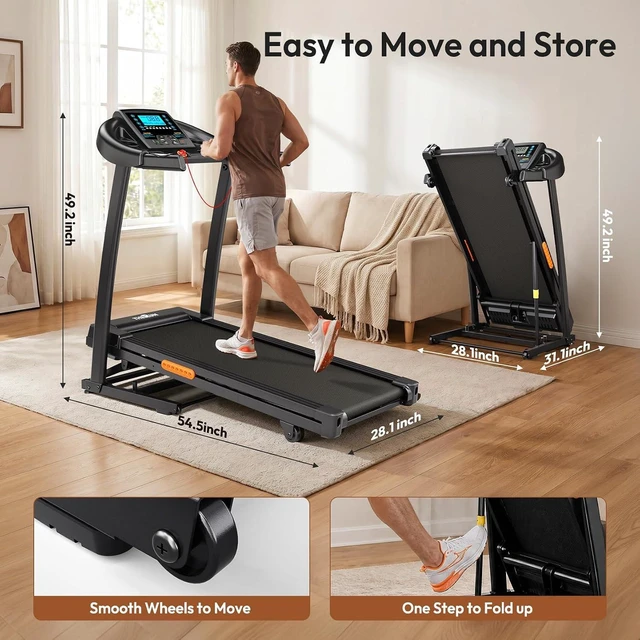 Alt view image 7 of 7 - THERUN Incline Treadmill, Treadmills for Running and Walking, 400 lbs Weight Capacity Folding Treadmill with 0-16% Auto Incline, Wide Belt, 4.0 HP, App, Heart Rate