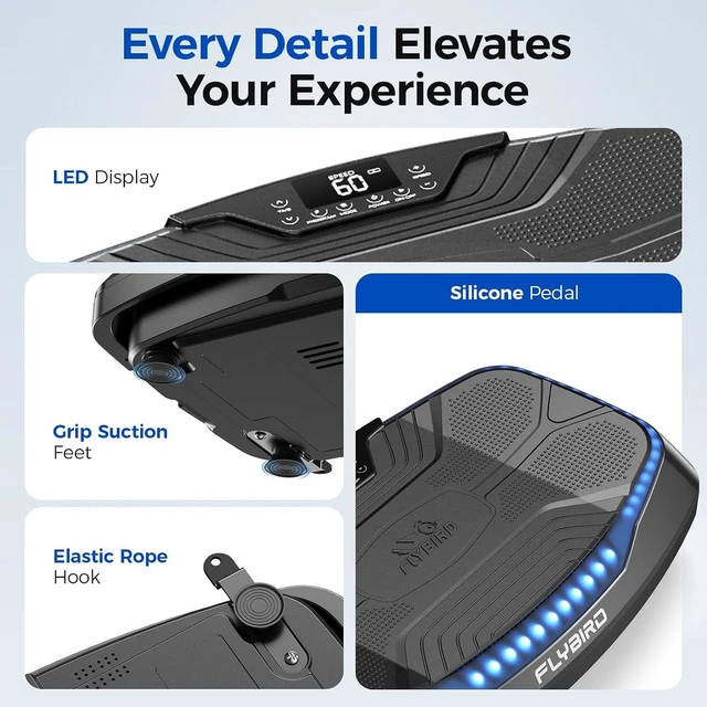Alt view image 6 of 7 - FLYBIRD Vibration Plate Exercise Machine for Lymphatic Drainage, 120 Levels Full Body Workout, Curved Vibration Plate with Powerful Motor for Weight Loss Fat Burner, Board Sport for Home Exercise Gym