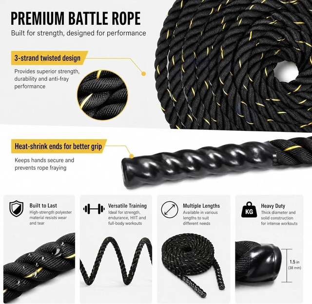 Alt view image 4 of 7 - Fitvids Battle Rope 1.5Inch Diameter Poly Dacron 30 FT Length, Heavy Ropes for Home Gym and Workout