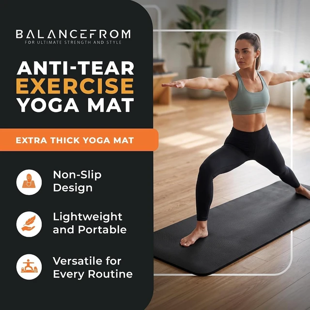Alt view image 2 of 7 - BalanceFrom All Purpose 1-Inch Extra Thick High Density Anti-Tear Exercise Yoga Mat with Carrying Strap, Multiple Colors