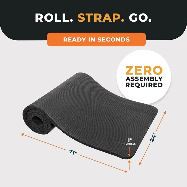 Alt view image 3 of 7 - BalanceFrom All Purpose 1-Inch Extra Thick High Density Anti-Tear Exercise Yoga Mat with Carrying Strap, Multiple Colors
