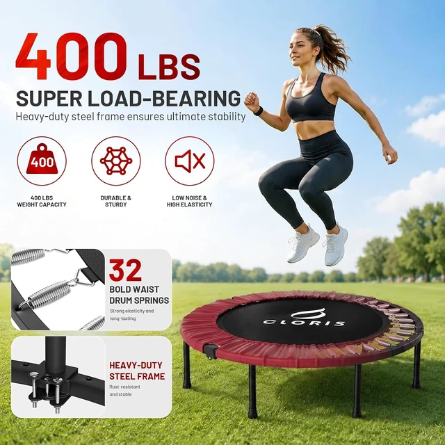Alt view image 2 of 7 - CLORIS Rebounder Trampoline for Adults 40 Inch, 400 lbs Capacity with 5-Level Adjustable Bar, Foldable Mini Indoor Fitness Workout Exercise Equipment Blue