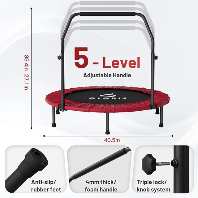 Alt view image 3 of 7 - CLORIS Rebounder Trampoline for Adults 40 Inch, 400 lbs Capacity with 5-Level Adjustable Bar, Foldable Mini Indoor Fitness Workout Exercise Equipment Blue