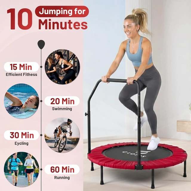 Alt view image 5 of 7 - CLORIS Rebounder Trampoline for Adults 40 Inch, 400 lbs Capacity with 5-Level Adjustable Bar, Foldable Mini Indoor Fitness Workout Exercise Equipment Blue