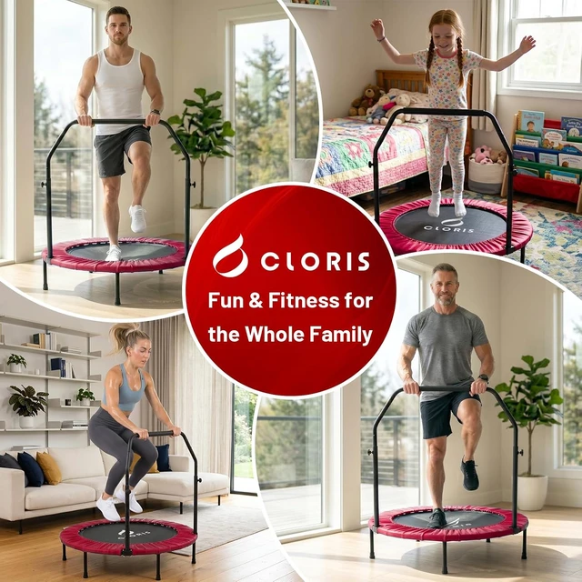 Alt view image 7 of 7 - CLORIS Rebounder Trampoline for Adults 40 Inch, 400 lbs Capacity with 5-Level Adjustable Bar, Foldable Mini Indoor Fitness Workout Exercise Equipment Blue