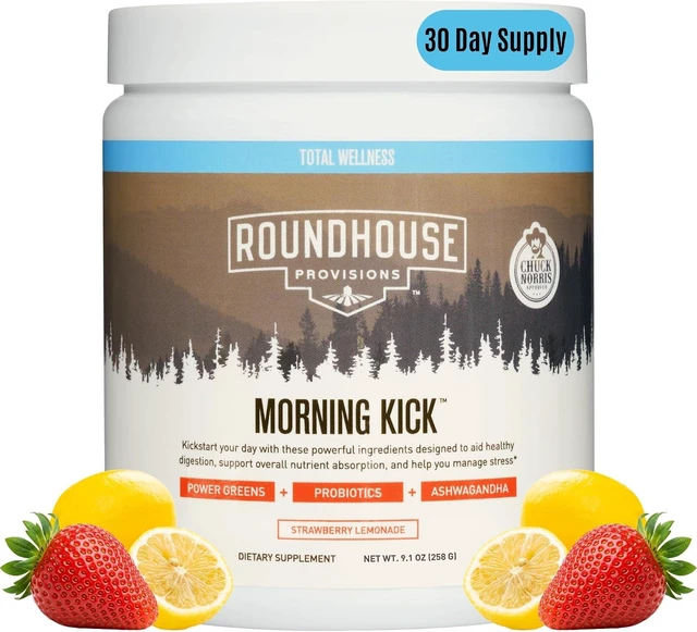 Main image of ROUNDHOUSE PROVISION Morning Kick Greens, Strawberry Lemonade, 30 Servings