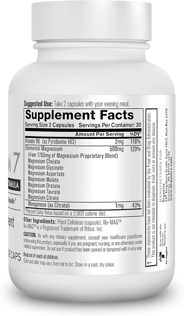 Alt view image 6 of 6 - Organixx Magnesium 7 Complex, Sleep & Muscle Support, 60 Caps