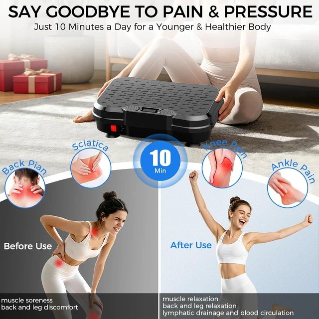 Alt view image 2 of 7 - Vibration Plate Exercise Machine, 250 Adjustable Levels with Resistance Bands, 400 Lbs Capacity Vibration Plate for Lymphatic Drainage & Fitness, Muscle Activation for Home Gym Women Men