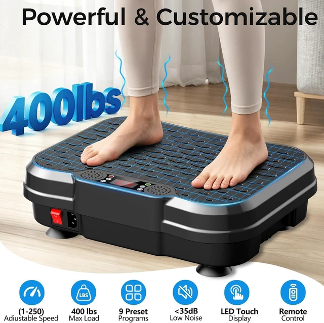 Alt view image 4 of 7 - Vibration Plate Exercise Machine, 250 Adjustable Levels with Resistance Bands, 400 Lbs Capacity Vibration Plate for Lymphatic Drainage & Fitness, Muscle Activation for Home Gym Women Men