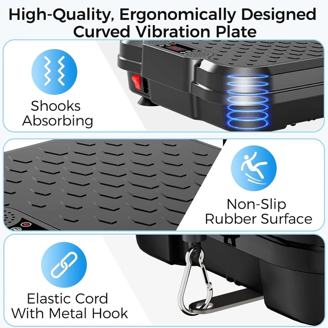 Alt view image 6 of 7 - Vibration Plate Exercise Machine, 250 Adjustable Levels with Resistance Bands, 400 Lbs Capacity Vibration Plate for Lymphatic Drainage & Fitness, Muscle Activation for Home Gym Women Men