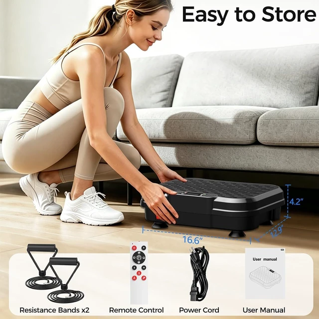 Alt view image 7 of 7 - Vibration Plate Exercise Machine, 250 Adjustable Levels with Resistance Bands, 400 Lbs Capacity Vibration Plate for Lymphatic Drainage & Fitness, Muscle Activation for Home Gym Women Men