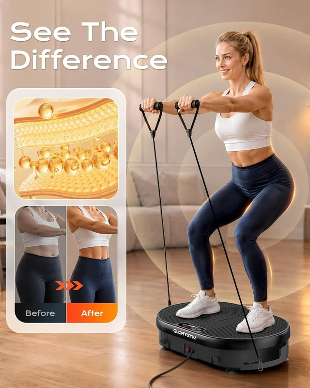 Alt view image 2 of 7 - Vibration Plate Exercise Machine for Body Shaker Machine & Weight Loss, Shake Plate with Resistance Bands, 120 Speed Levels, Remote Control, Full Body Workout, Compact Home Gym Equipment