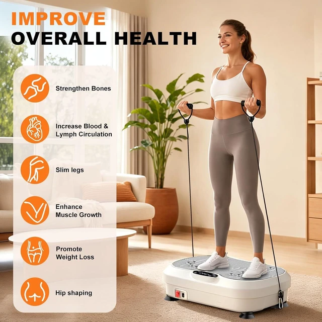 Alt view image 4 of 7 - Vibration Plate Exercise Machine for Lymphatic Drainage, Whole Body Fitness Workout Equipment Stand Shake Board Sport Gym for Weight Loss Fat Burner for Women Men