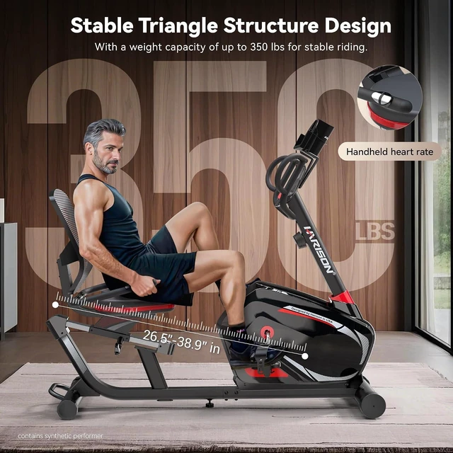 Alt view image 4 of 7 - HARISON Recumbent Exercise Bike for Seniors, 16 Levels, Quiet, 400 lb Capacity