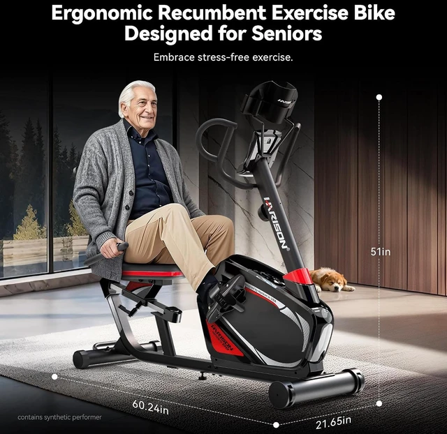 Alt view image 7 of 7 - HARISON Recumbent Exercise Bike for Seniors, 16 Levels, Quiet, 400 lb Capacity