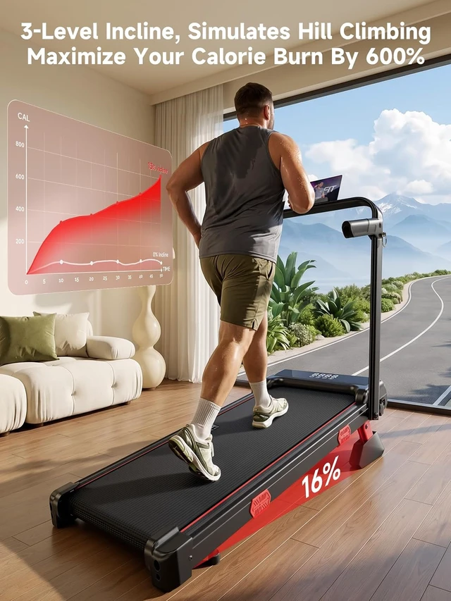 Alt view image 2 of 7 - RHYTHM FUN 16% Incline Walking Pad Treadmill with Handles, 6.2MPH, Foldable