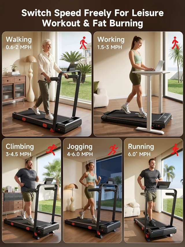 Alt view image 4 of 7 - RHYTHM FUN 16% Incline Walking Pad Treadmill with Handles, 6.2MPH, Foldable