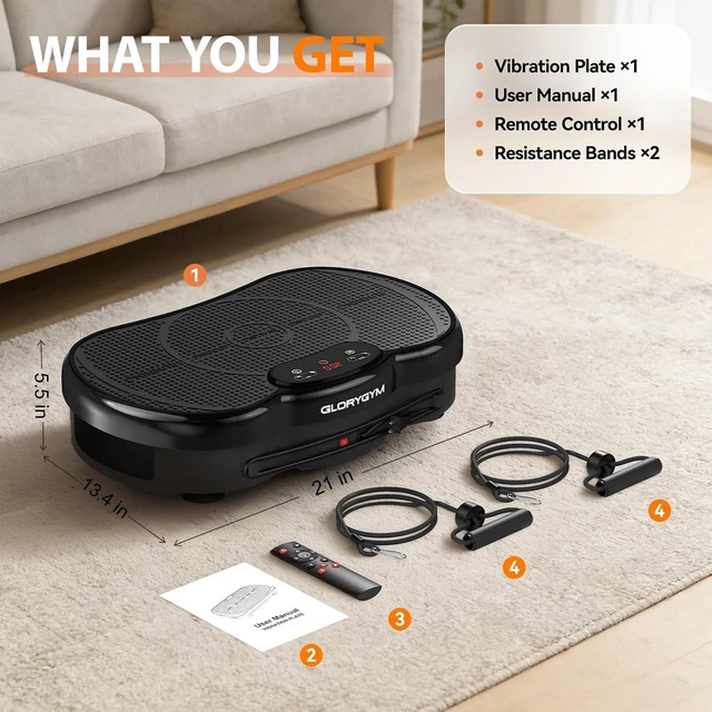 Alt view image 7 of 7 - Vibration Plate Exercise Machine for Body Shaker Machine & Weight Loss, Shake Plate with Resistance Bands, 120 Speed Levels, Remote Control, Full Body Workout, Compact Home Gym Equipment