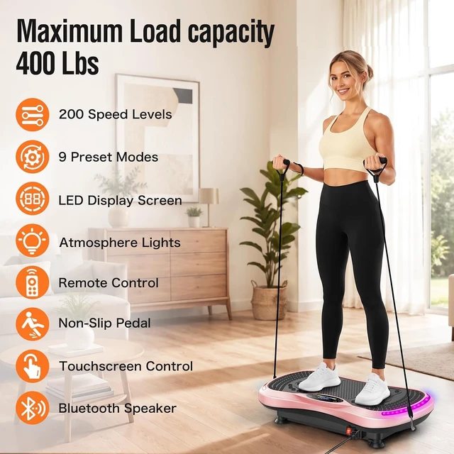 Alt view image 7 of 7 - Vibration Plate Exercise Machine for Lymphatic Drainage, Vibration Machine for Full-Body Weight Loss Shaping, Vibrate Fitness Platform 400 Lbs & 200 Adjustable Speeds for Women Men Home