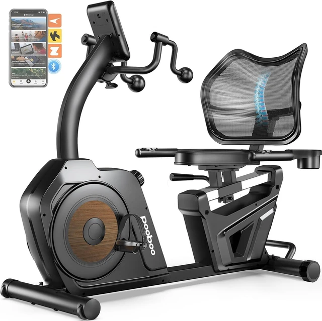 Main image of pooboo Recumbent Exercise Bike, Stationary Bikes for Home with Arm Exerciser, Magnetic Recumbent Bike with Ergonomic Backrest & Comfortable Seat, Smart APP, Pulse Sensor, 400LBS Weight Capacity