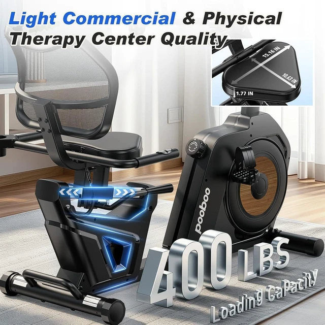 Alt view image 7 of 7 - pooboo Recumbent Exercise Bike, Stationary Bikes for Home with Arm Exerciser, Magnetic Recumbent Bike with Ergonomic Backrest & Comfortable Seat, Smart APP, Pulse Sensor, 400LBS Weight Capacity