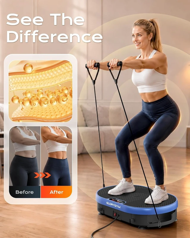 Alt view image 2 of 7 - Vibration Plate Exercise Machine for Body Shaker Machine & Weight Loss, Shake Plate with Resistance Bands, 120 Speed Levels, Remote Control, Full Body Workout, Compact Home Gym Equipment