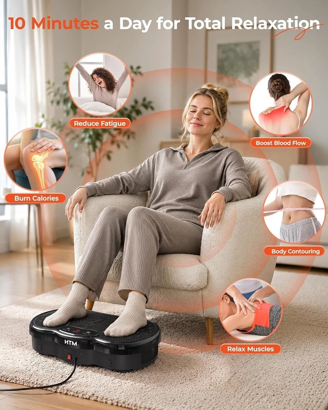 Alt view image 2 of 7 - HTM Vibration Plate Exercise Machine, 9 Modes & 120 Speeds, Body Shake Plate with Resistance Bands Slot & Remote Control, Shake Board for Weight Loss Fat Burner Home Fitness Workout