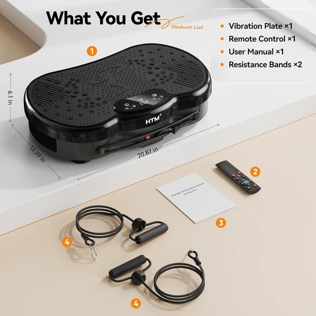 Alt view image 3 of 7 - HTM Vibration Plate Exercise Machine, 9 Modes & 120 Speeds, Body Shake Plate with Resistance Bands Slot & Remote Control, Shake Board for Weight Loss Fat Burner Home Fitness Workout