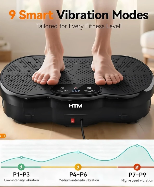 Alt view image 4 of 7 - HTM Vibration Plate Exercise Machine, 9 Modes & 120 Speeds, Body Shake Plate with Resistance Bands Slot & Remote Control, Shake Board for Weight Loss Fat Burner Home Fitness Workout