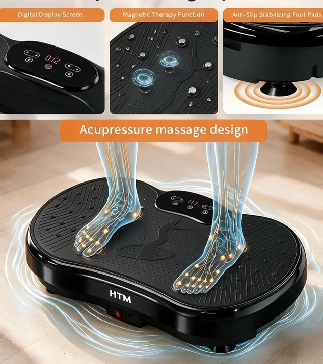 Alt view image 5 of 7 - HTM Vibration Plate Exercise Machine, 9 Modes & 120 Speeds, Body Shake Plate with Resistance Bands Slot & Remote Control, Shake Board for Weight Loss Fat Burner Home Fitness Workout