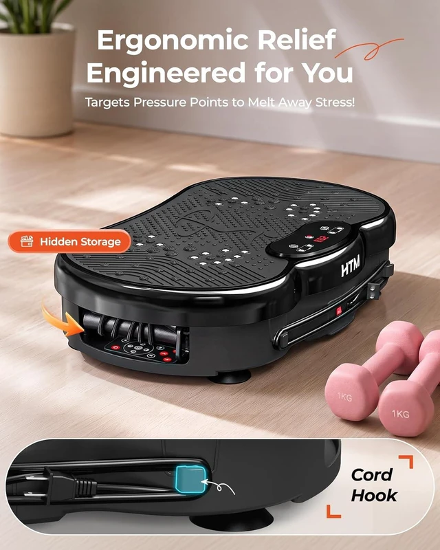 Alt view image 7 of 7 - HTM Vibration Plate Exercise Machine, 9 Modes & 120 Speeds, Body Shake Plate with Resistance Bands Slot & Remote Control, Shake Board for Weight Loss Fat Burner Home Fitness Workout
