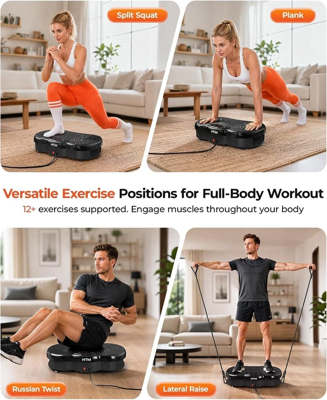 Alt view image 6 of 7 - HTM Vibration Plate Exercise Machine, 9 Modes & 120 Speeds, Body Shake Plate with Resistance Bands Slot & Remote Control, Shake Board for Weight Loss Fat Burner Home Fitness Workout