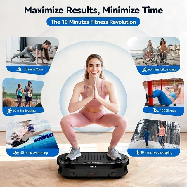 Alt view image 2 of 7 - HTM Vibration Plate Exercise Machine, 9 Modes & 120 Speeds, Body Shake Plate with Resistance Bands Slot & Remote Control, Shake Board for Weight Loss Fat Burner Home Fitness Workout