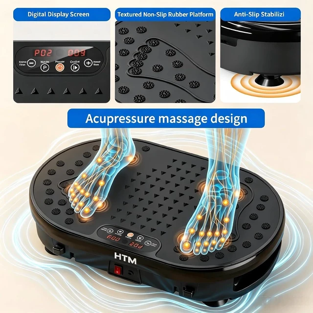 Alt view image 4 of 7 - HTM Vibration Plate Exercise Machine, 9 Modes & 120 Speeds, Body Shake Plate with Resistance Bands Slot & Remote Control, Shake Board for Weight Loss Fat Burner Home Fitness Workout