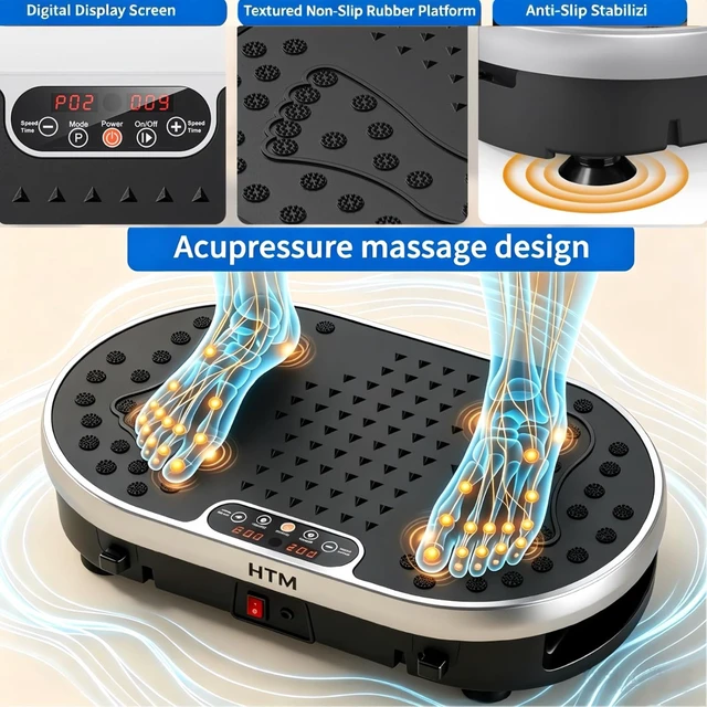 Alt view image 4 of 7 - HTM Vibration Plate Exercise Machine, 9 Modes & 120 Speeds, Body Shake Plate with Resistance Bands Slot & Remote Control, Shake Board for Weight Loss Fat Burner Home Fitness Workout