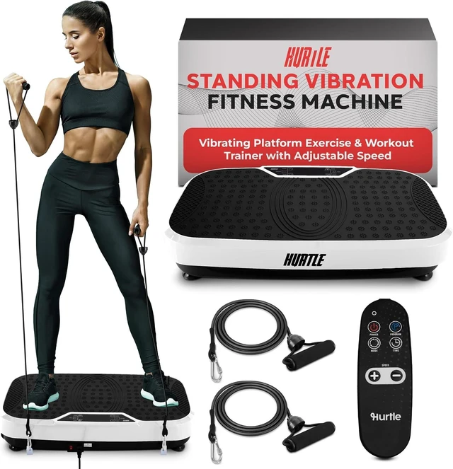 Main image of Hurtle Fitness Vibration Platform Machine - Home Gym Whole Body Shaker Exercise Machine Workout Trainer Fast Weight Loss w/Resistance Bands Easy Carry Wheel Remote Adjustable Speed